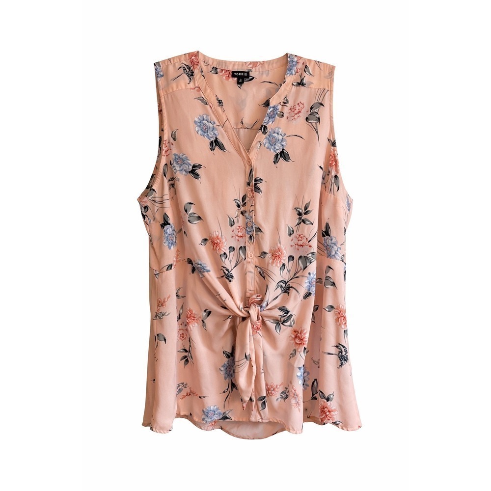 Torrid Top Size 2 2X Blush Pink Floral Button Front Tie Waist Boho Cottagecore